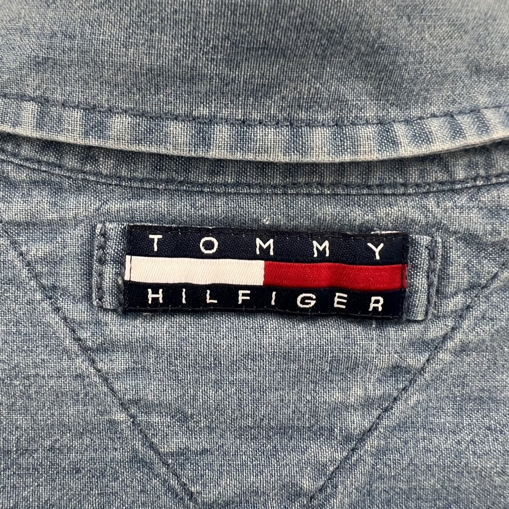 TOMMY HILFIGER Men's Sz L Vintage Lightweight Denim Long-Sleeve Button-Up Shirt - Picture 6 of 7